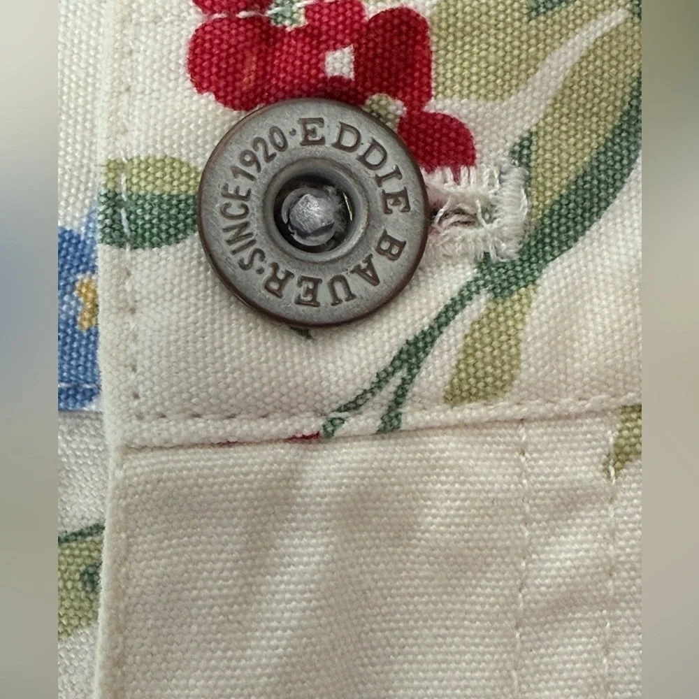 Eddie Bauer Vintage Y2K White Red Blue Skirt Front Pockets 100% Cotton Denim